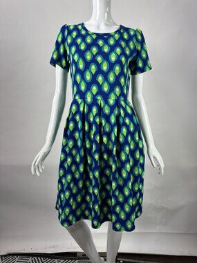 LuLaRoe Womens Medium Blue & Green Avocado Print Dress With Short Sleeves